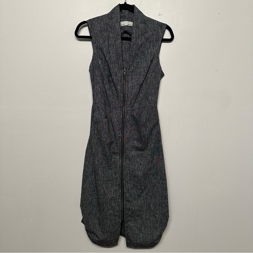 Kim Schalk Zip Front Linen Cotton Midi Dress